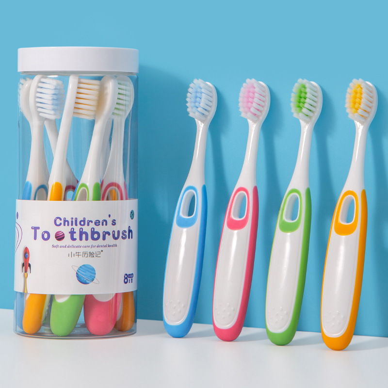 Calf Adventure Manufacturers Supply 8 Clear Barrel Children's Toothbrush Soft Hair Four-Color Head