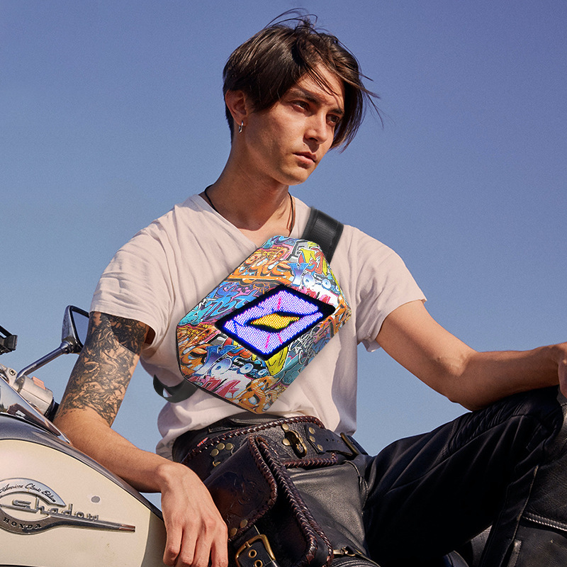 Motorcycle Scooter Rider Led Satchel Loy Knight Bag Waterproof Oblique Back Travel Bluetooth Doodle Water Smart Model details Picture