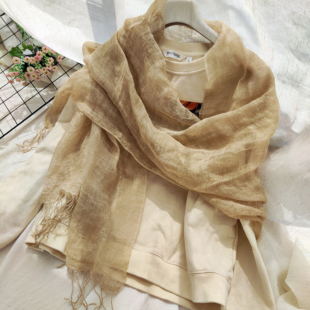 Japanese Renaissance Retro Linen Scarf Female Summer Solid Color Cotton And Linen Scarf Dirty Dyed Thin Shawl Foreign Trade Silk Scarf Female Application Scenario