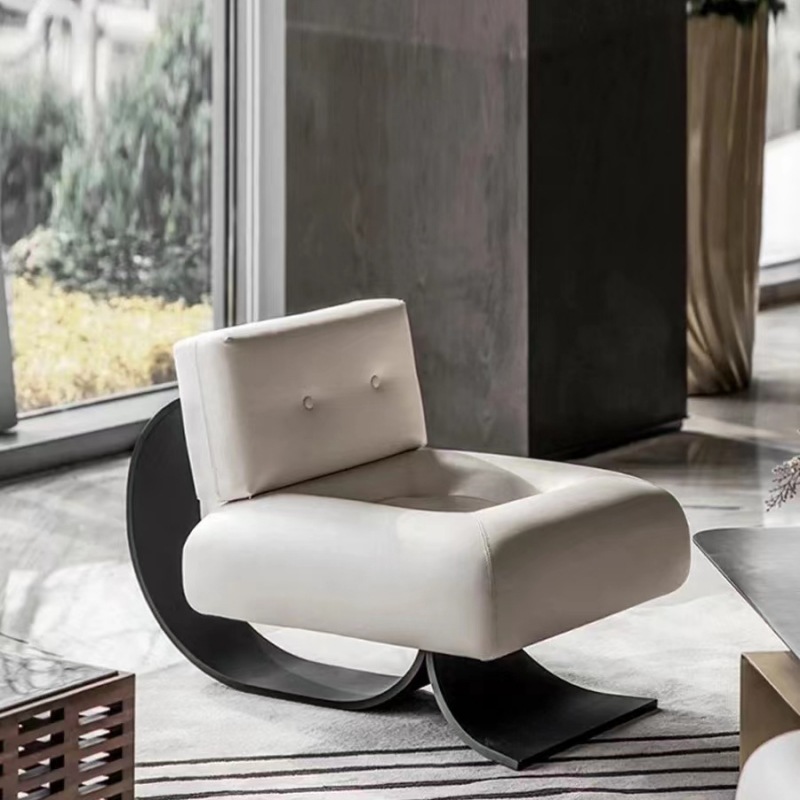 Italian minimalist stainless steel single sofa light luxury living room microfiber leather art sofa Spades A lazy sofa foot