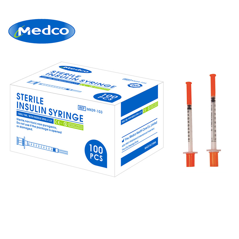 A small capacity 1ml graduated sterile hand-pushed insulin syringe exclusively for foreign trade
