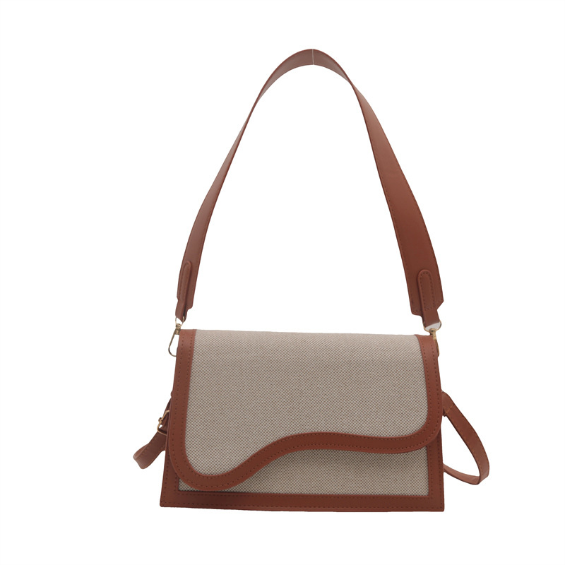 2024跨境新款时尚PU帆布小方包流行设计拼接高品质单肩包斜