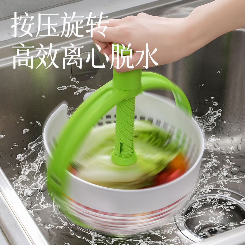 亚马逊爆款旋转沥水篮 蔬菜水果清洗脱水沥水甩水家用旋转沥水篮产品图
