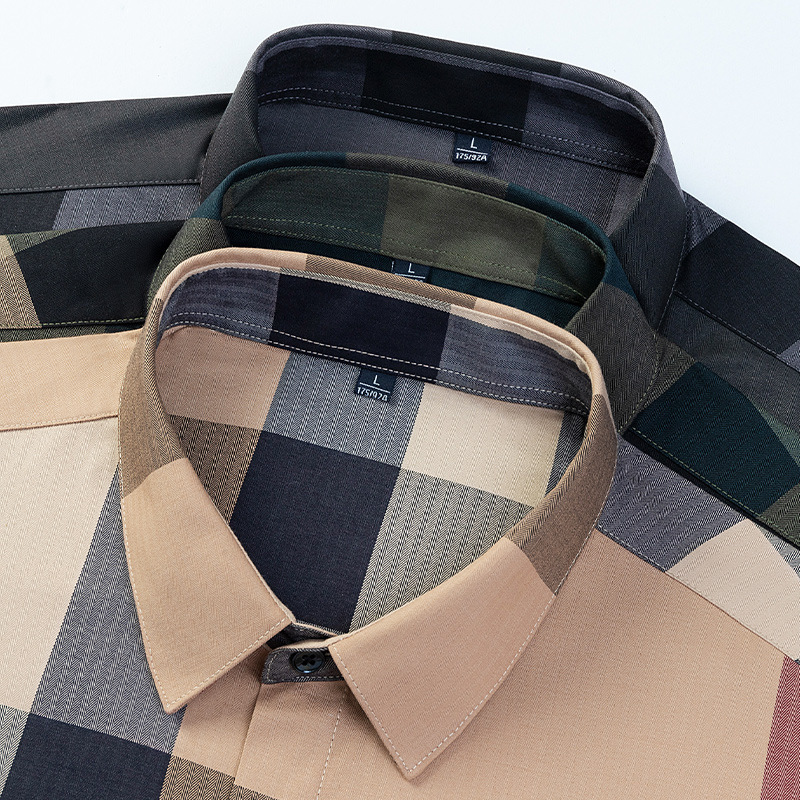 Legendary Paul Men's wear's new men's body-worn T-shirt, summer no-iron treatment, trendy checked long-sleeved shirt Item Picture
