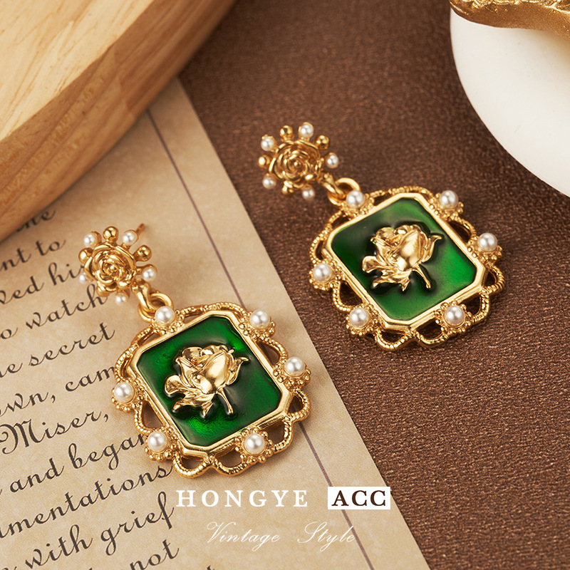 复古珍珠耳环中古Vintage饰品轻奢复耳钉女简约耳坠925高级感耳环