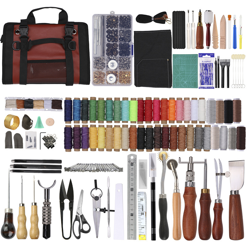 Cross-border best-selling handmade leather sewing complete set of tools, DIY leather and leather art set, leather cutting knife and cone Item Picture