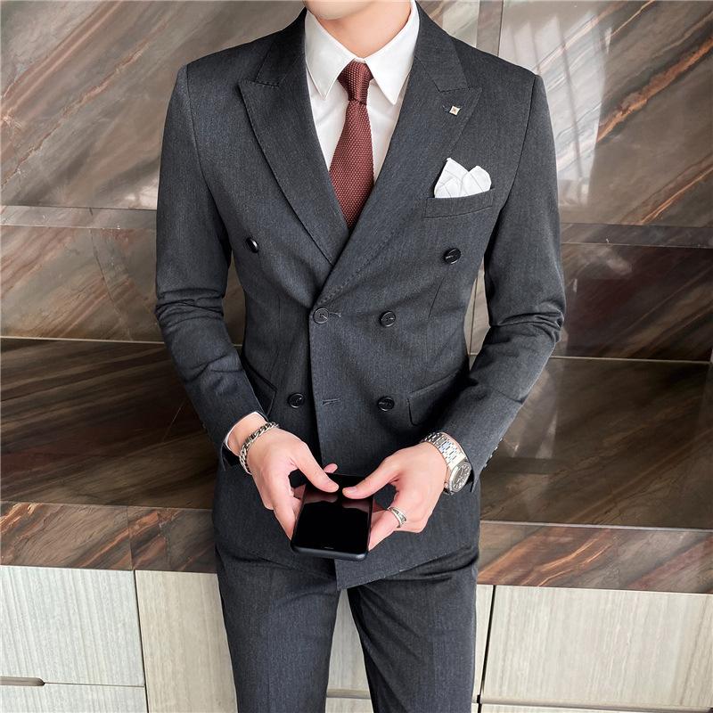 Men's three-piece suit set, Korean-style slim-fit small suit, professional formal wear, best man's attire, groom's wedding dress Specification image