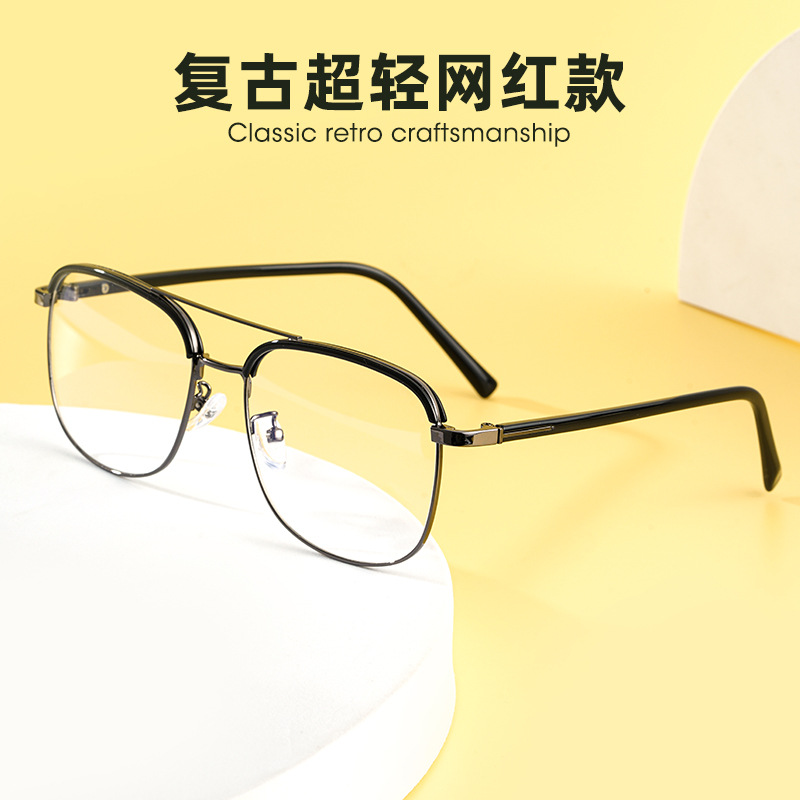 Retro double-beam glasses frame 18032H gold rubber frame for men with large faces can be paired with metal frames of different prescriptions details Picture