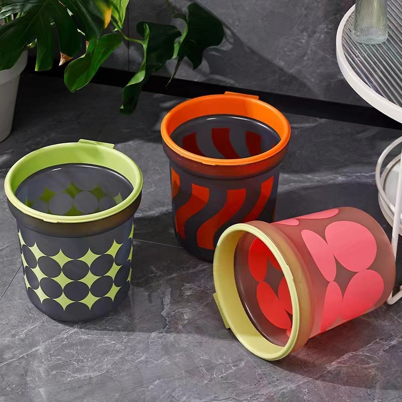 Circular trash can with pressure ring, plastic trash can for household use in living room, bathroom, kitchen, bedroom, toilet and office details Picture