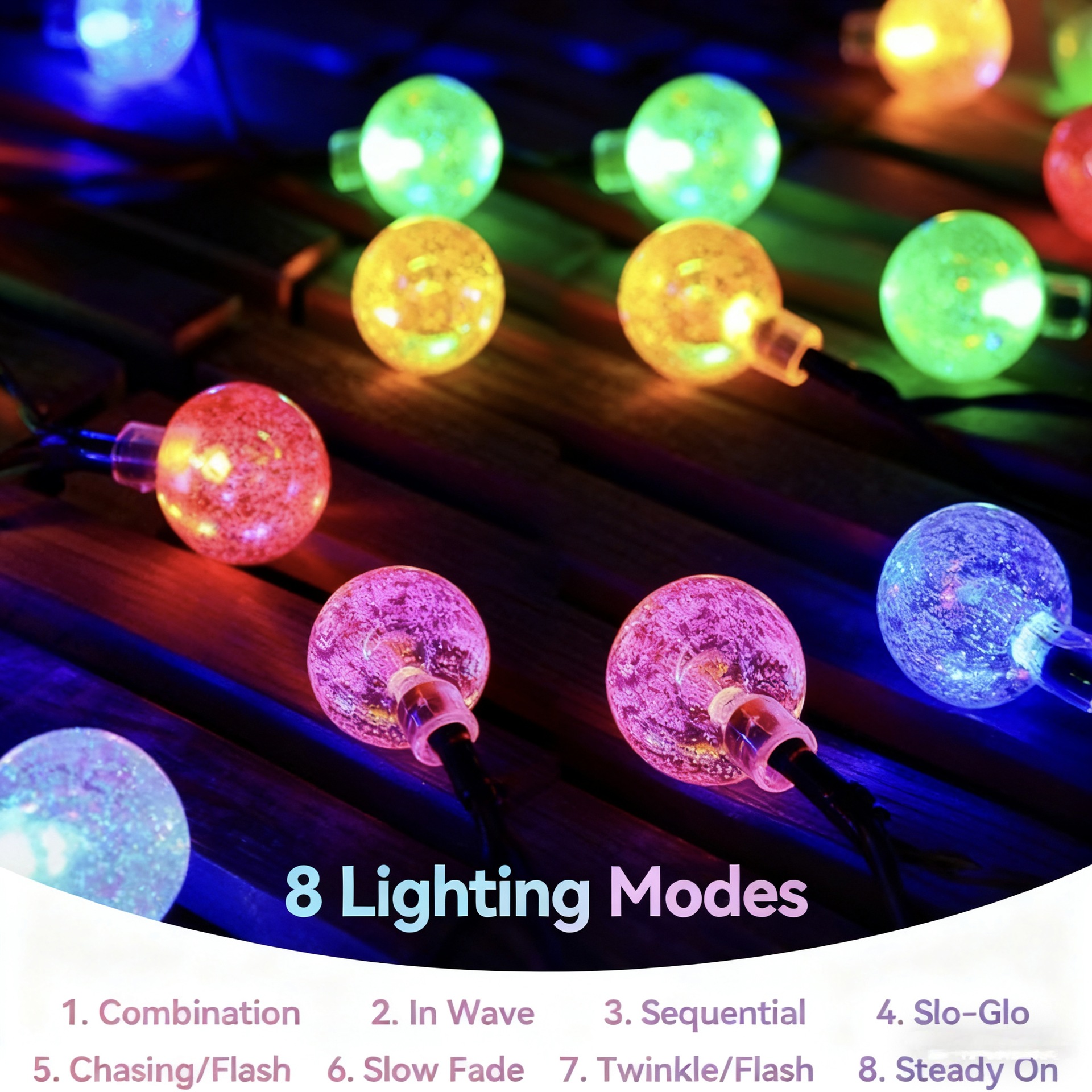 Cross-border led solar light strings, courtyard outdoor waterproof bubble ball colored lights, Christmas camping ultra-bright ins ambient lights Specification image