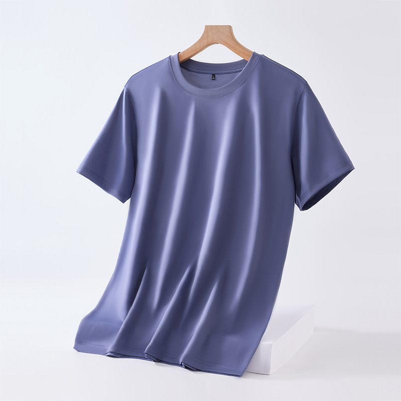 Mulberry silk short-sleeved T-shirt for men, solid color mercerized cotton round-neck base layer, new Spring/Summer 2023 cool high-end T-shirt Application Scenario