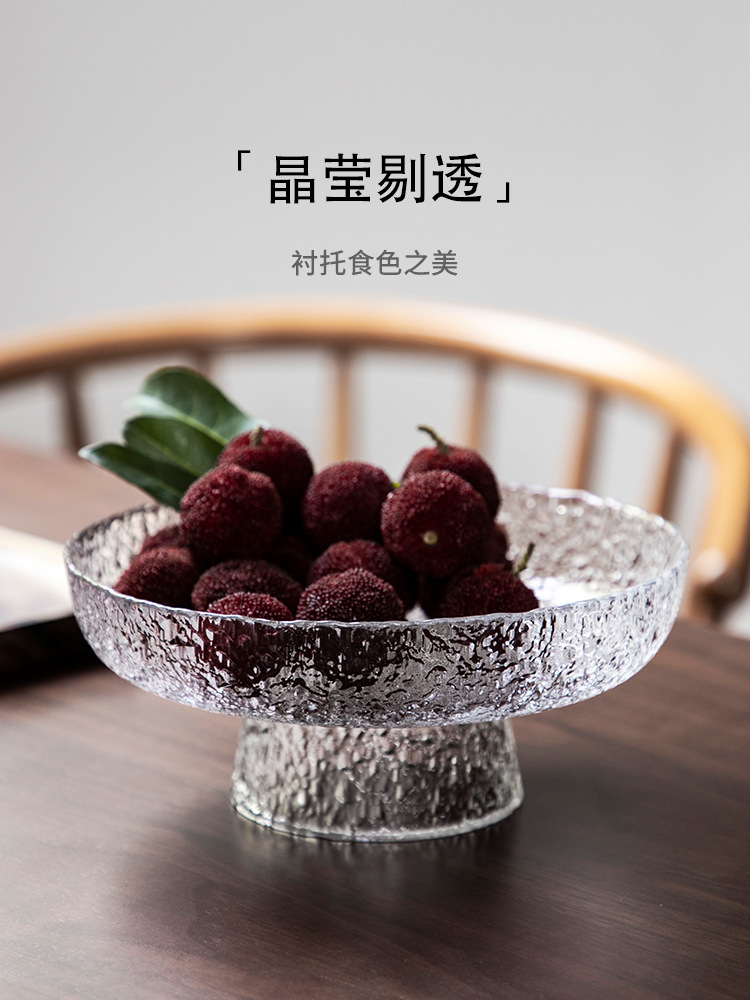 Glass Fruit Plate Light Luxury Style Home Living Room Coffee Table High Plate Fruit Plate Net Red Northern Europe Ins Wind