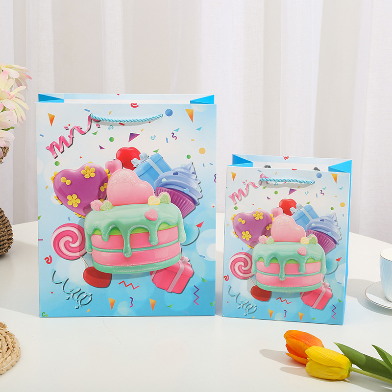 Delicious cake 3D patch powder, gift bag, handbag, gilded powder paper bag, birthday return gift, souvenir from South America details Picture