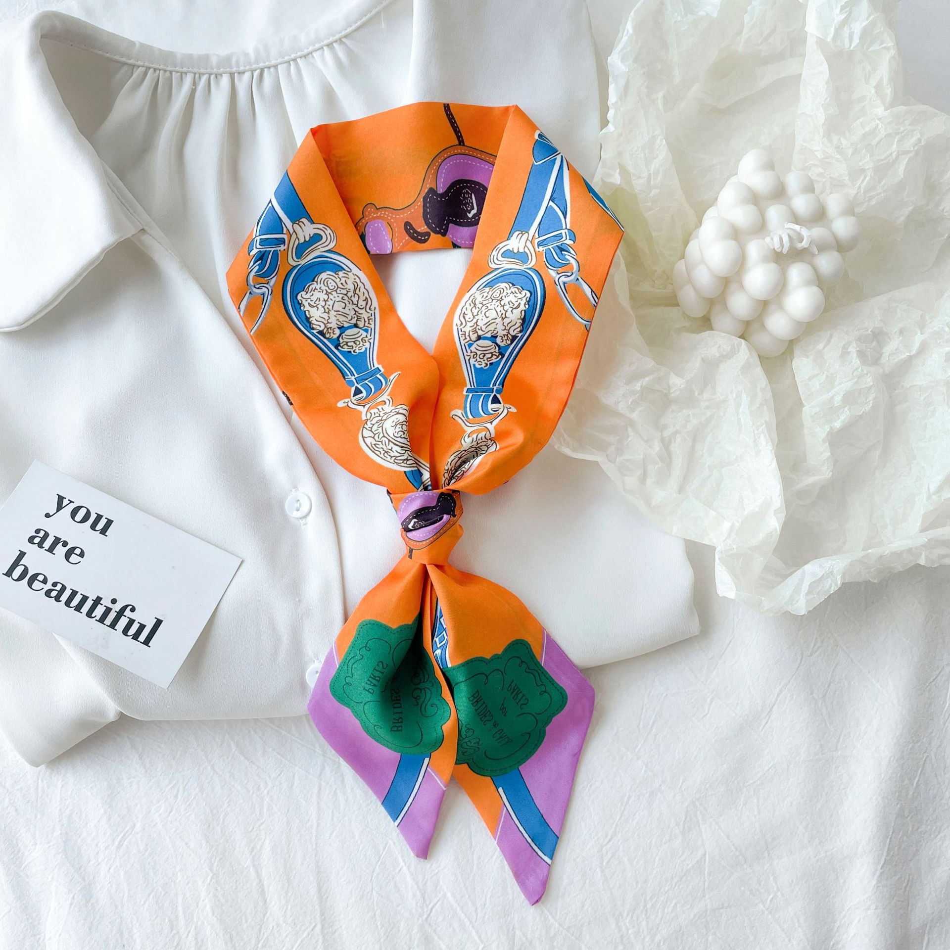New chain gift box, versatile ribbon, women's hair tie, retro long silk scarf, hair accessory, hair tie, and bag tie wholesale Application Scenario