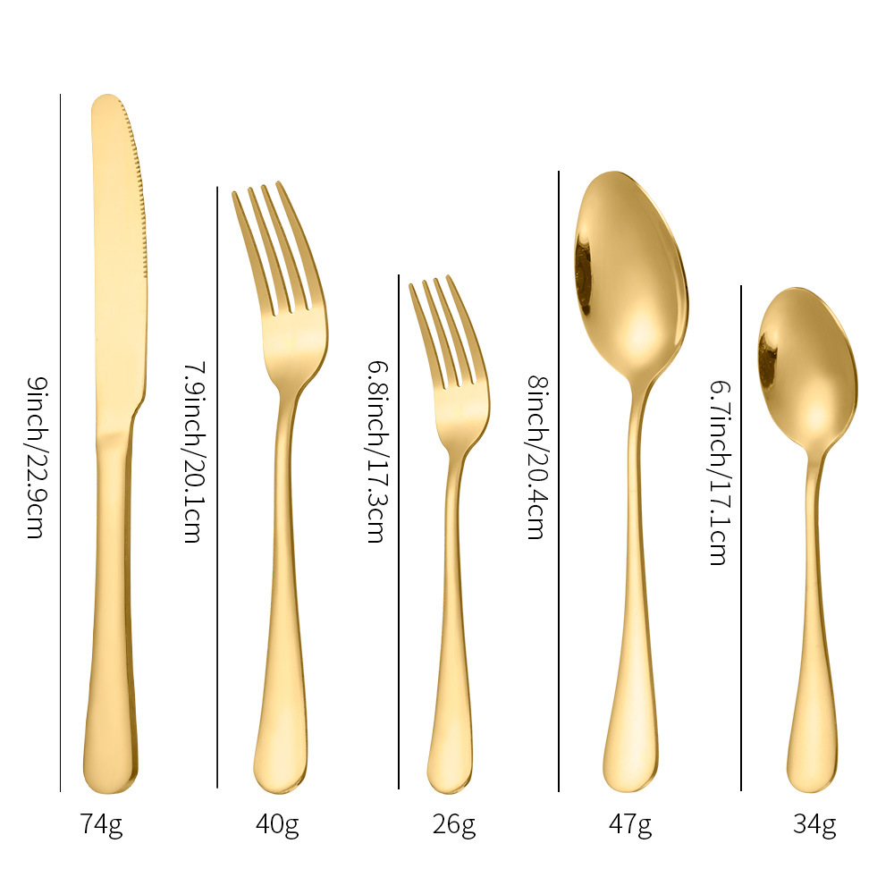 亚马逊跨境不锈钢餐具套装五件套西餐镀金色牛排刀叉勺四主件1010产品图