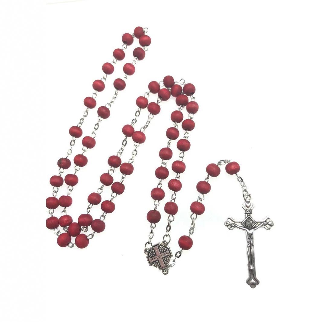 6x7mm wooden bead religious necklace, 9-pin, 59 rose-scented rosine cross necklace Application Scenario