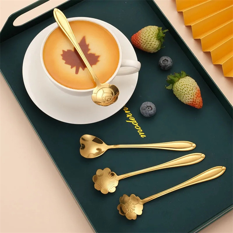 Stainless Steel Gold Cherry Blossom Spoon Coffee Spoon Mug Spoon Method Italian Japanese And Korean Mixing Dessert Spoon Wedding Ceremony details Picture