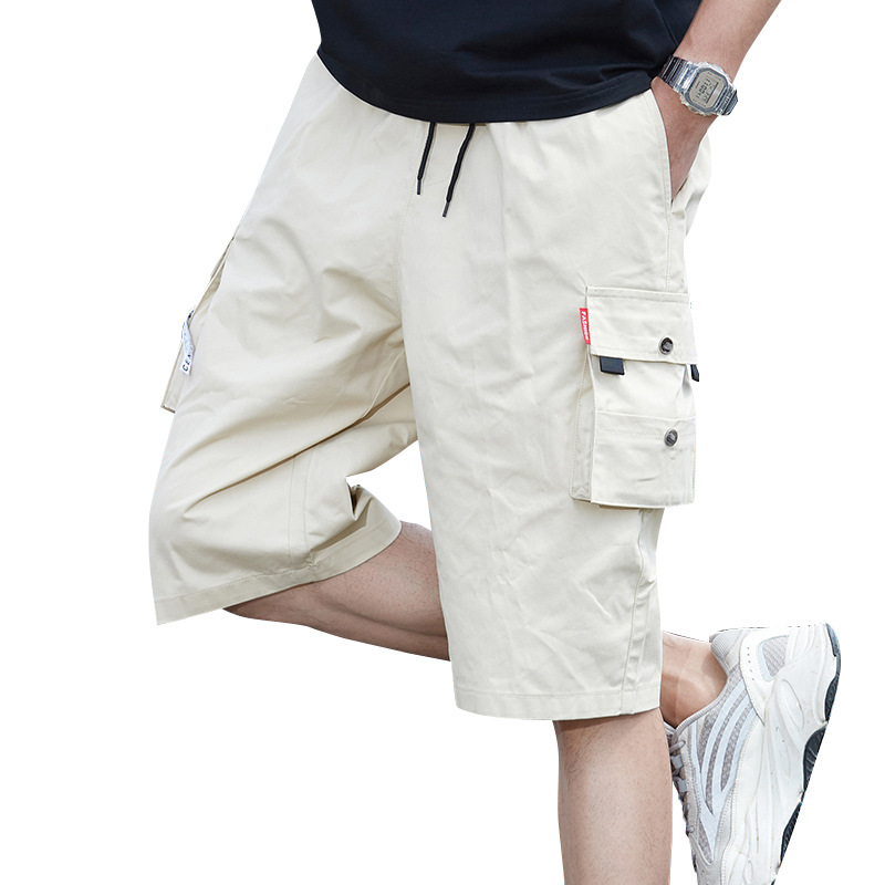 Men's summer thin, breathable, multi-pocket, large-sized beach pants, cotton loose, men's casual seven-inch mid-length pants Item Picture