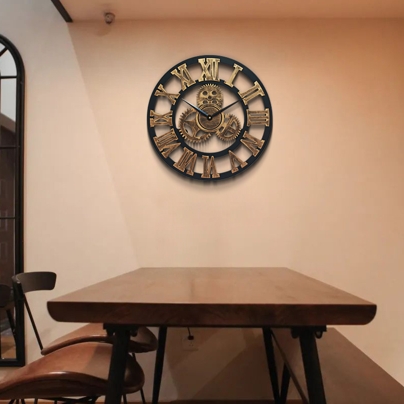 Cross-border bestseller wall clock, retro clock wholesale, living room 3D gear wall clock, creative timepiece wholesale details Picture