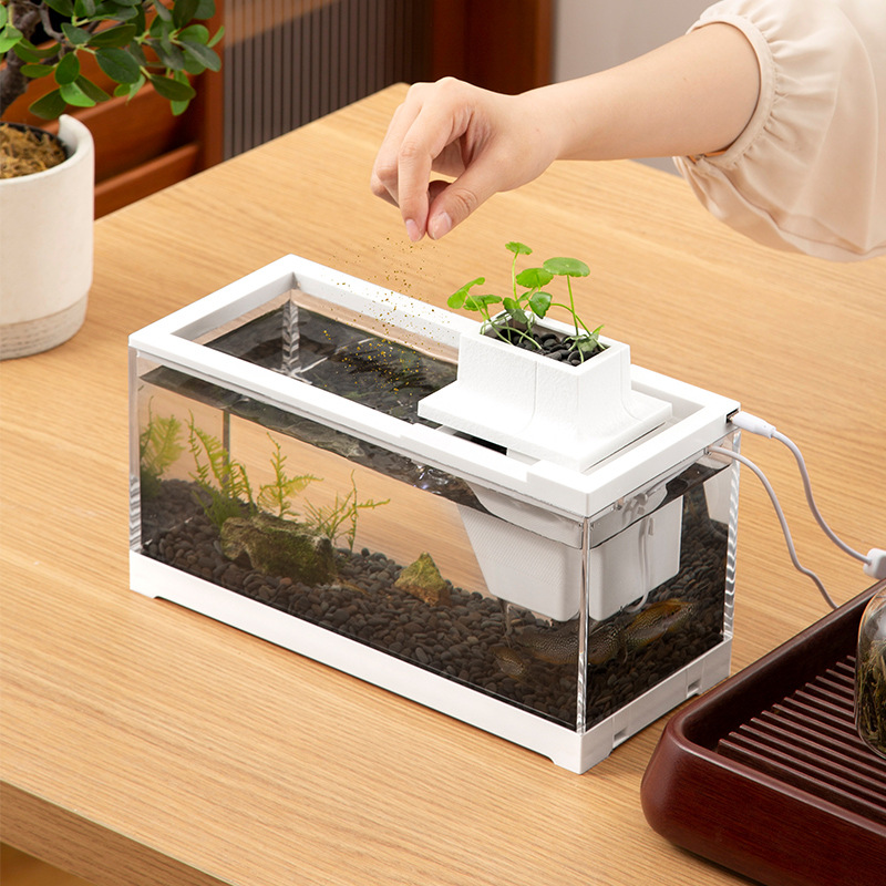 Acuario tropical acuario de mesa pequeño guppy fish light familia de peces y camarones filtro silencioso calefacción alimentación acuario doméstico Specification image