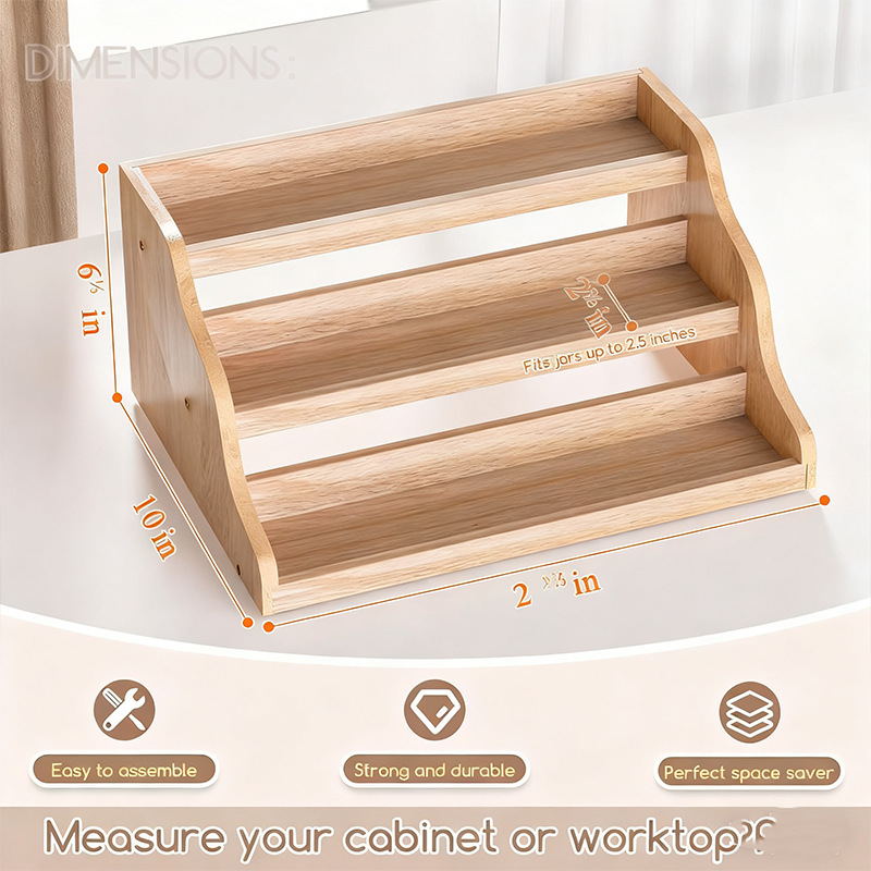 Solid wood seasoning rack, multi-layer stepped wooden simple household kitchen organization rack, figurine cake display rack pic 4