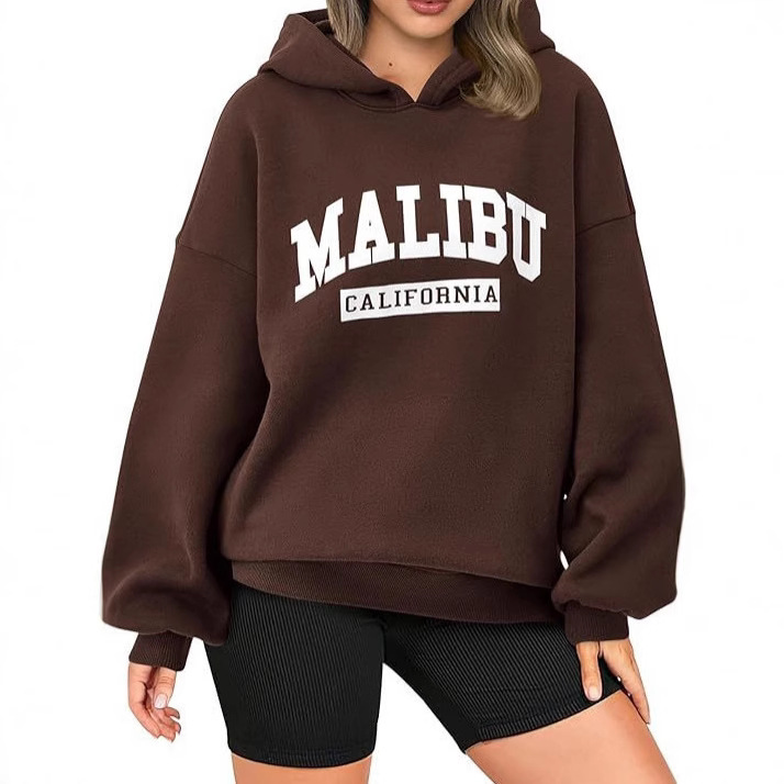 A new cross-border autumn and winter women's printed off-the-shoulder sleeve hooded pullover top, a casual, comfortable and fashionable hooded sweatshirt Item Picture