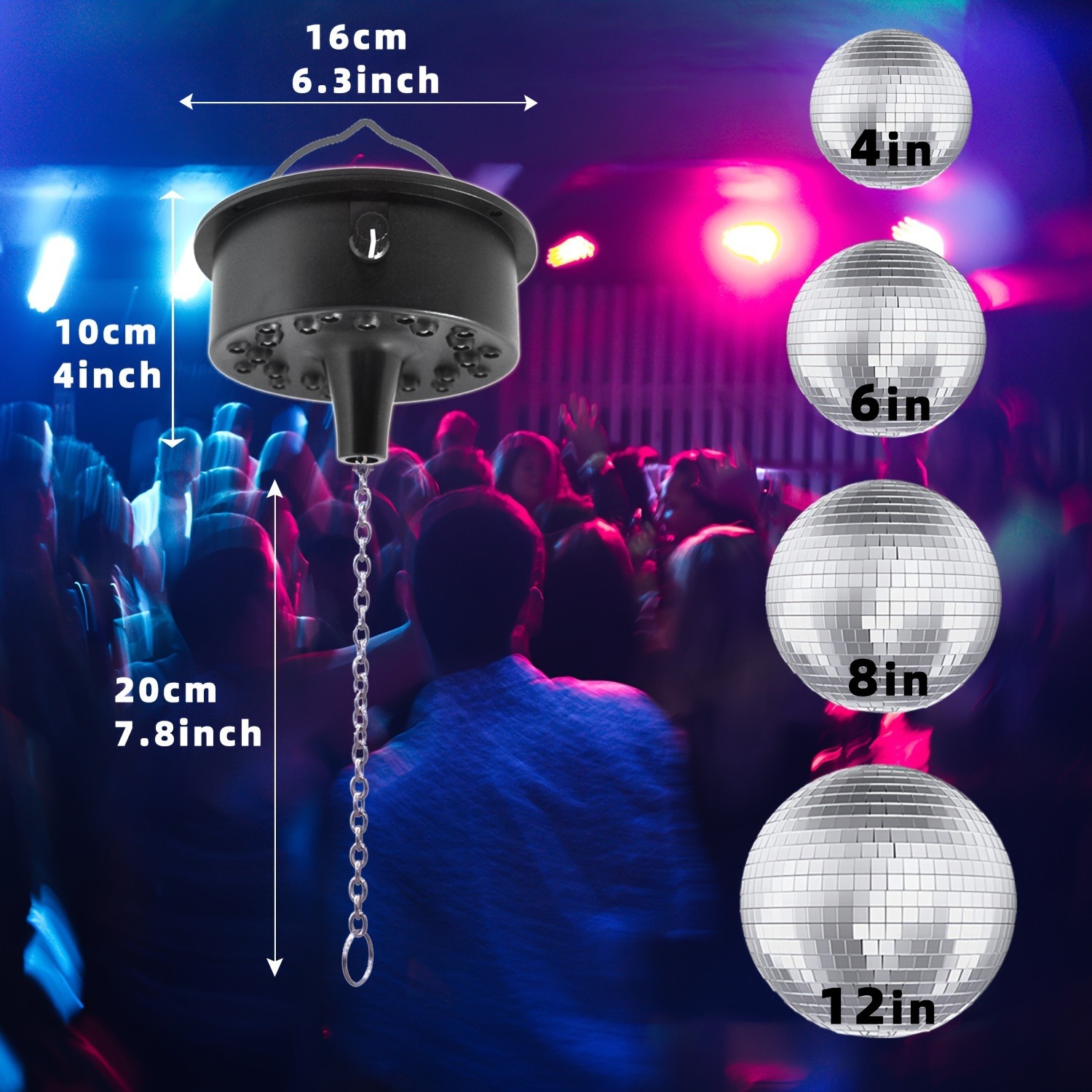 Remote-controlled Disco light stage sound control motor rotation with Bluetooth speaker Christmas glass lens table laser ball light Specification drawing