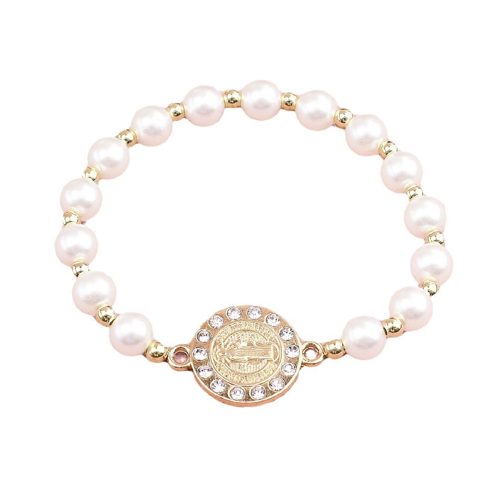 European And American Foreign Trade Amazon Express Temu Selling Saint Benedict Bracelet Saint Benedict Ladies Pearl Elastic Bracelet Couple Gift Manufacturers Wholesale Item Picture