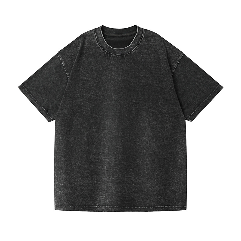 European size washed batik aged heavy pure cotton T-shirt, size230g, men's loose stir-fried snowflake short sleeve Item Picture