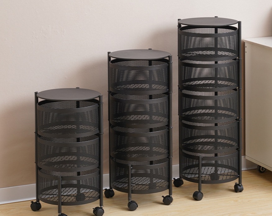 Rotating storage rack, kitchen storage rack, circular storage rack, 360-degree multi-layer movable fruit and vegetable storage basket