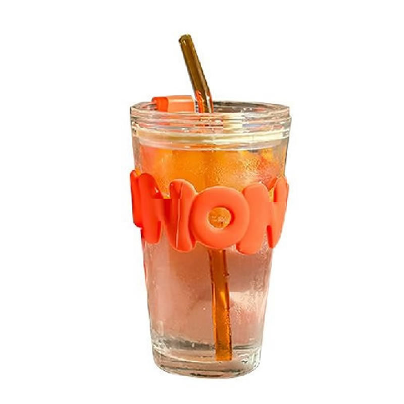 Net Red Bamboo Glass Straw Cup Ins Wind Letter Coffee Drink Cup Drainage Advertising Gift Cup Customization Item Picture