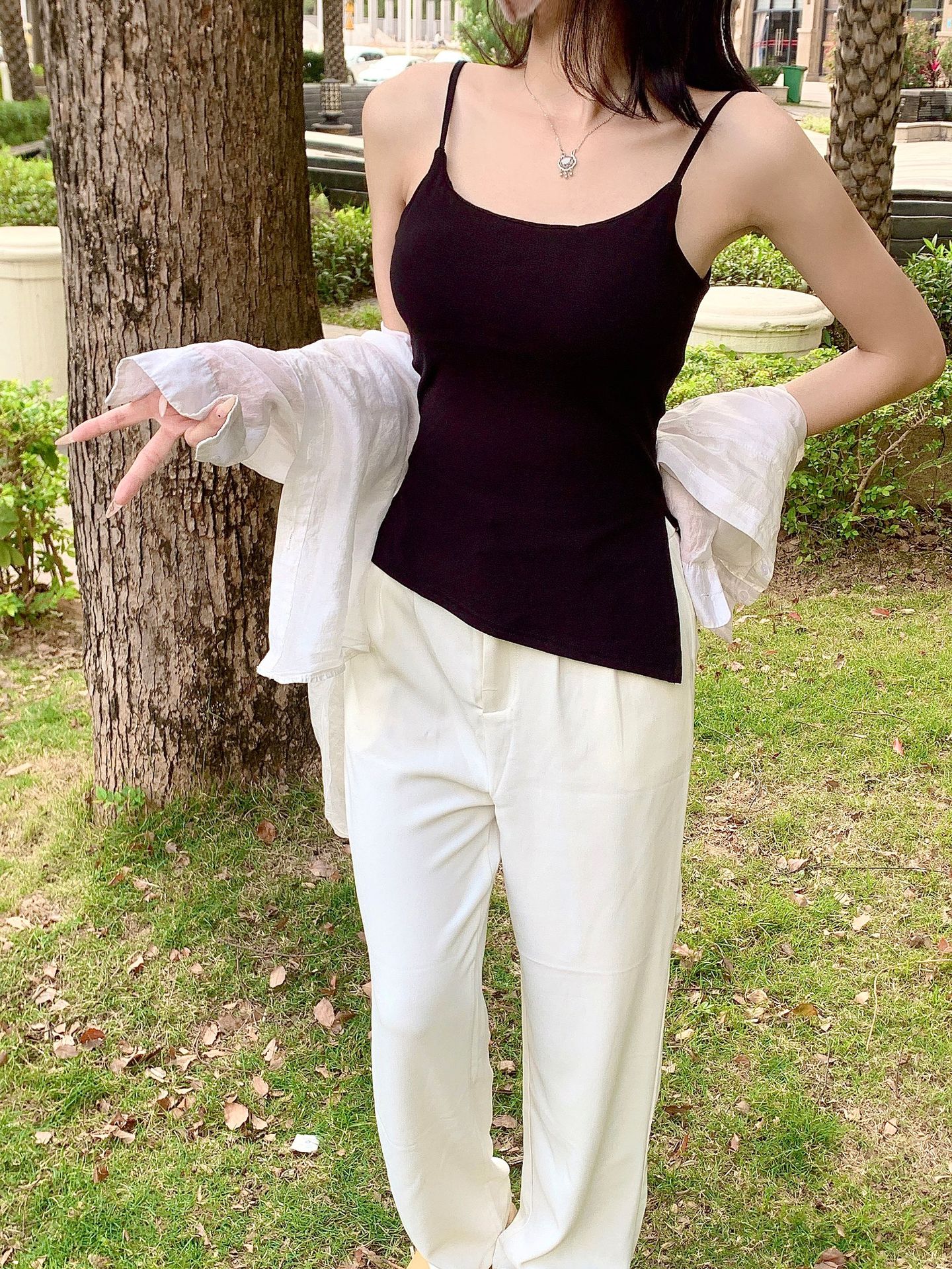 Japanese-style retro Hong Kong-style pure cotton one-piece irregular slanted slit halter top, comfortable solid color innerwear for women details Picture