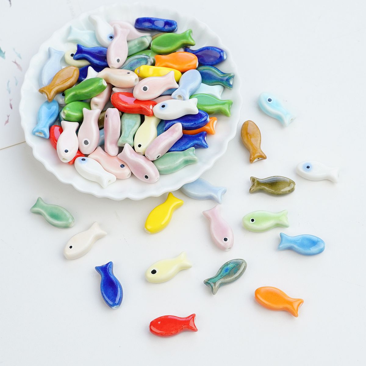 Jingdezhen ceramic hand-painted fish, versatile glossy macaron accessories and accessories wholesale, handmade DIY materials details Picture