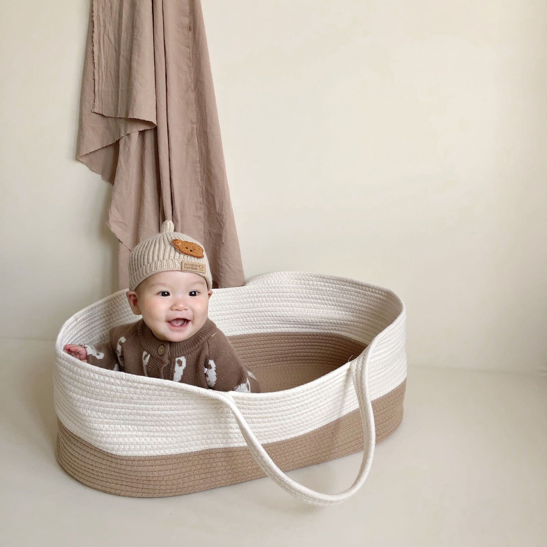 ins北欧风婴儿手提篮 便携式纯棉编织婴儿睡篮 可折叠手提婴儿床详情图3