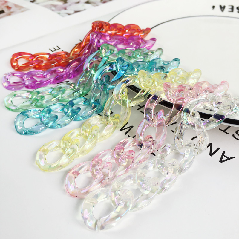 Acrylic plastic transparent AB iridesy color chain latch open ring DIY jewelry resin resin phone case chain accessory details Picture
