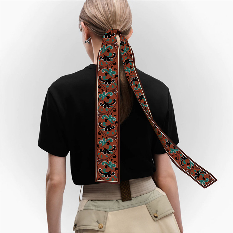 High-quality classic Dunhuang pattern hair tie, double-sided flat corner binding bag strap, stylish suit scarf for women