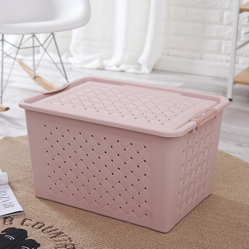 Covered clothing storage box, simple snack organization box, woven storage basket, large square details Picture