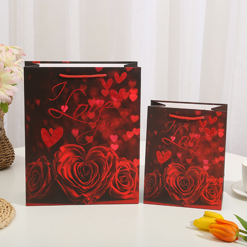 情人玫瑰结婚礼品袋手提袋烫金撒粉纸袋生日回礼伴手礼南美包装
