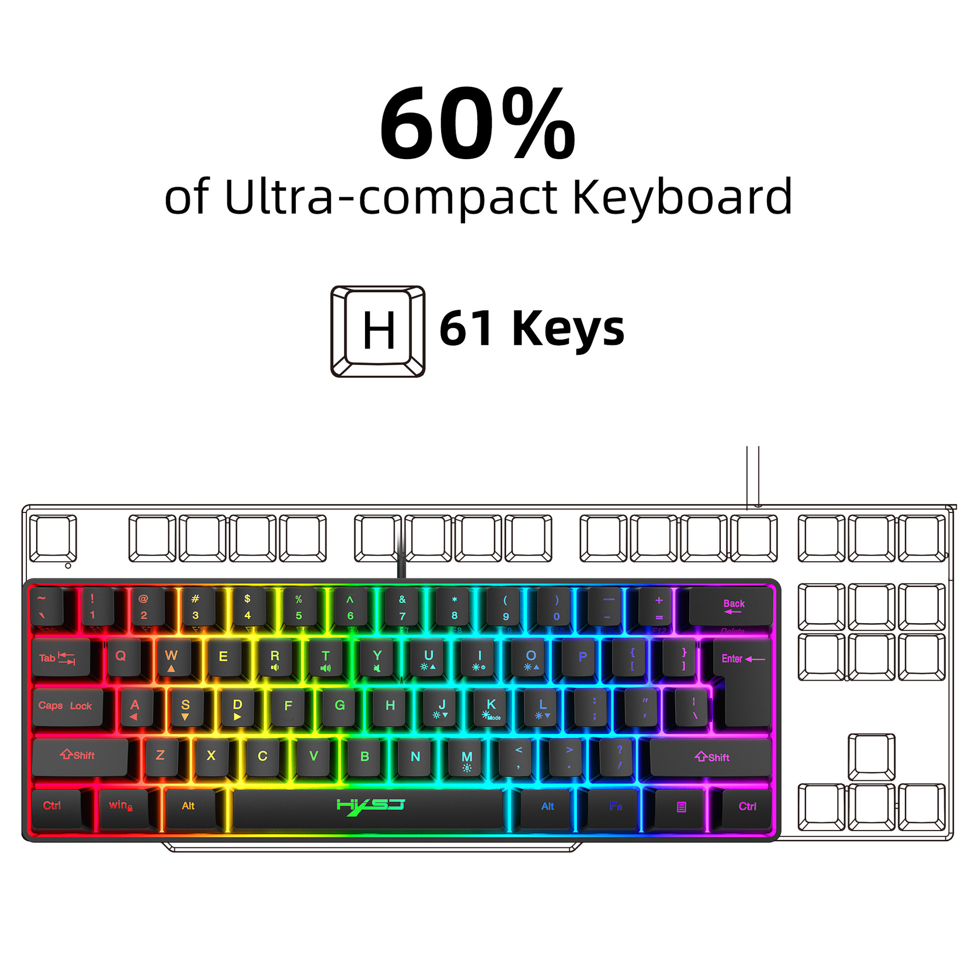 61键游戏薄膜键盘RGB灯光便携式有线键盘多种快捷键组合跨境现货详情图4