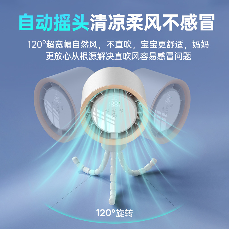 2025 Cross-border Baby Stroller Automatic Oscillating Fan, Portable Octopus Fan for Outdoor baby strollers Application Scenario