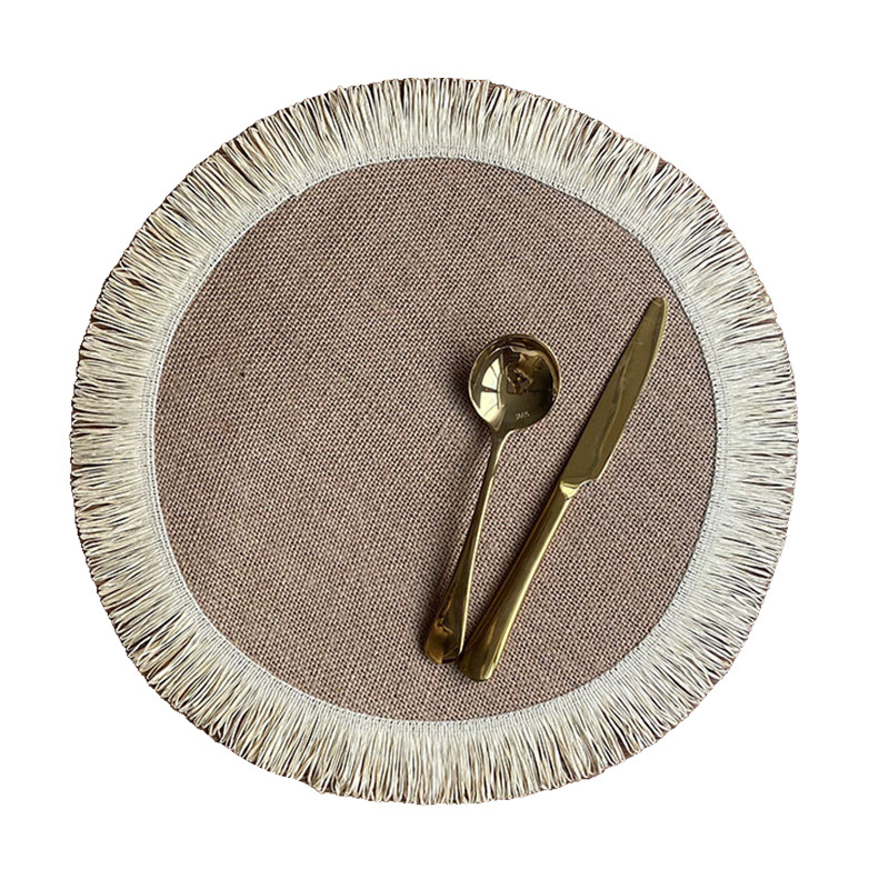 Christmas Style Jute Placemats Nordic Ins Woven Coasters Shooting Props Porch Vase Mat Fringe Heat Insulation Mat Item Picture