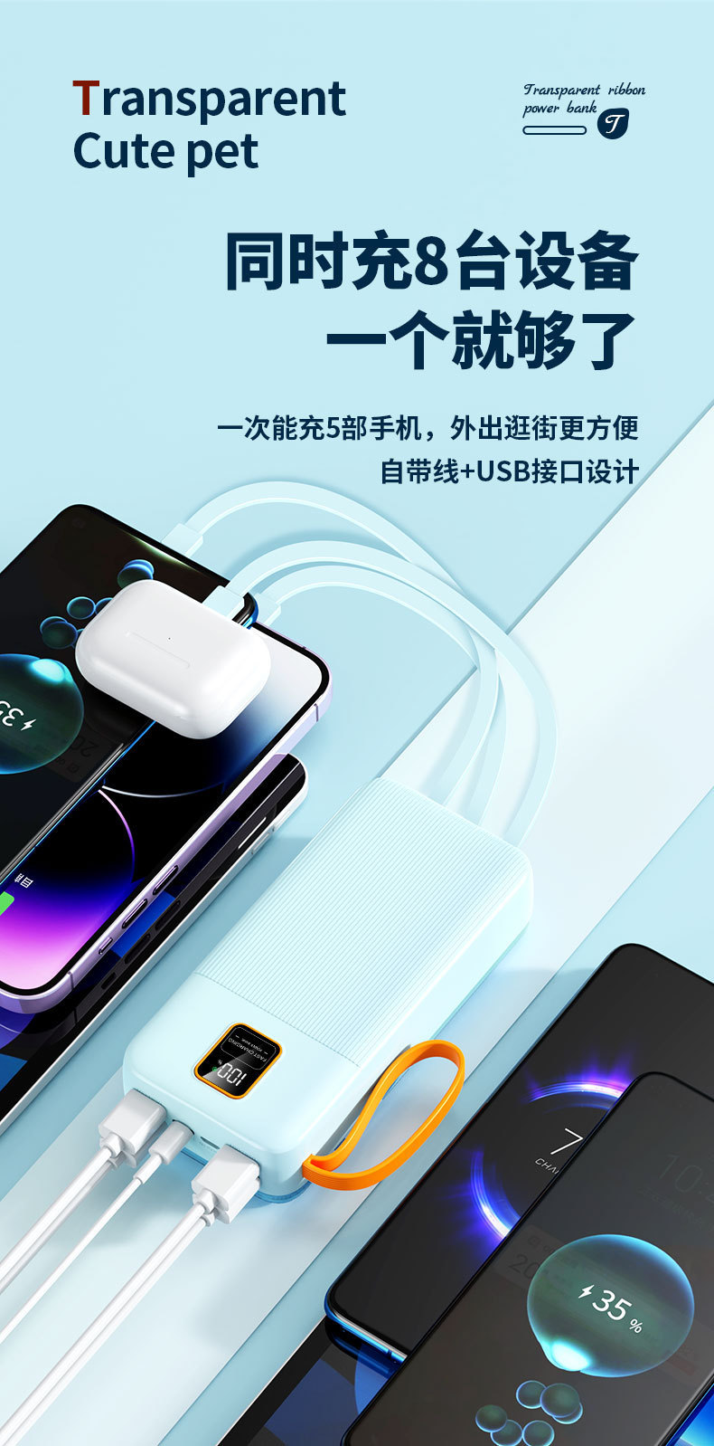 跨境新款120W超级快充大容量20000毫安自带线移动电源批发数码电脑手机配件详情12