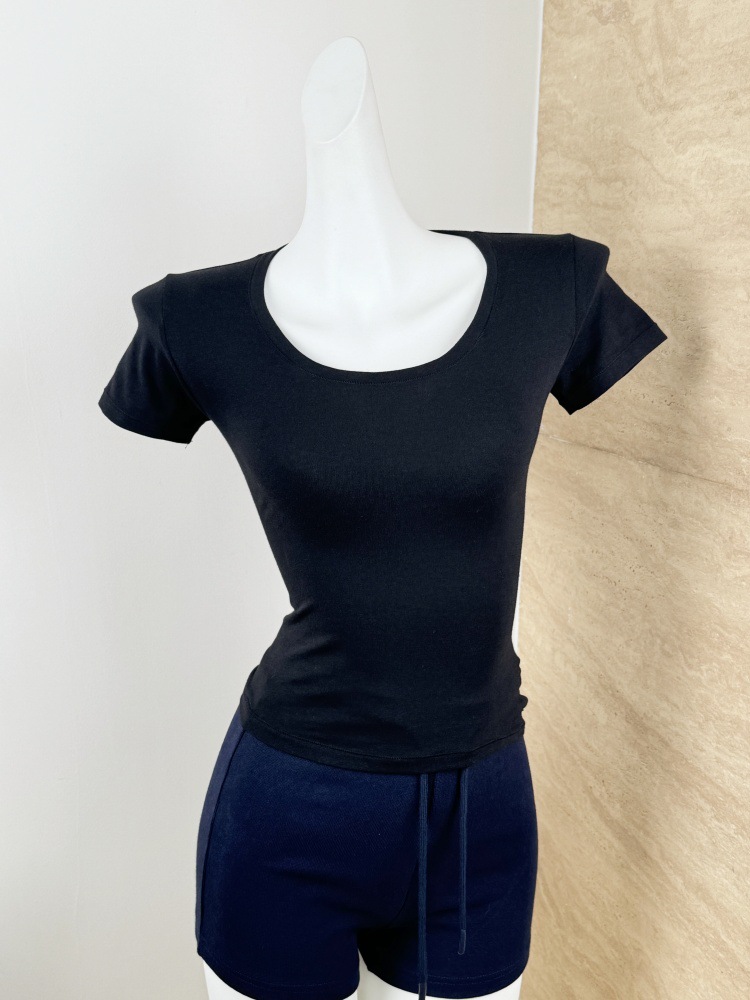 skims2025 Summer U-neck off-the-shoulder short-sleeved T-shirt for Women, tight-fitting and slimming American Spice top for women pic 35