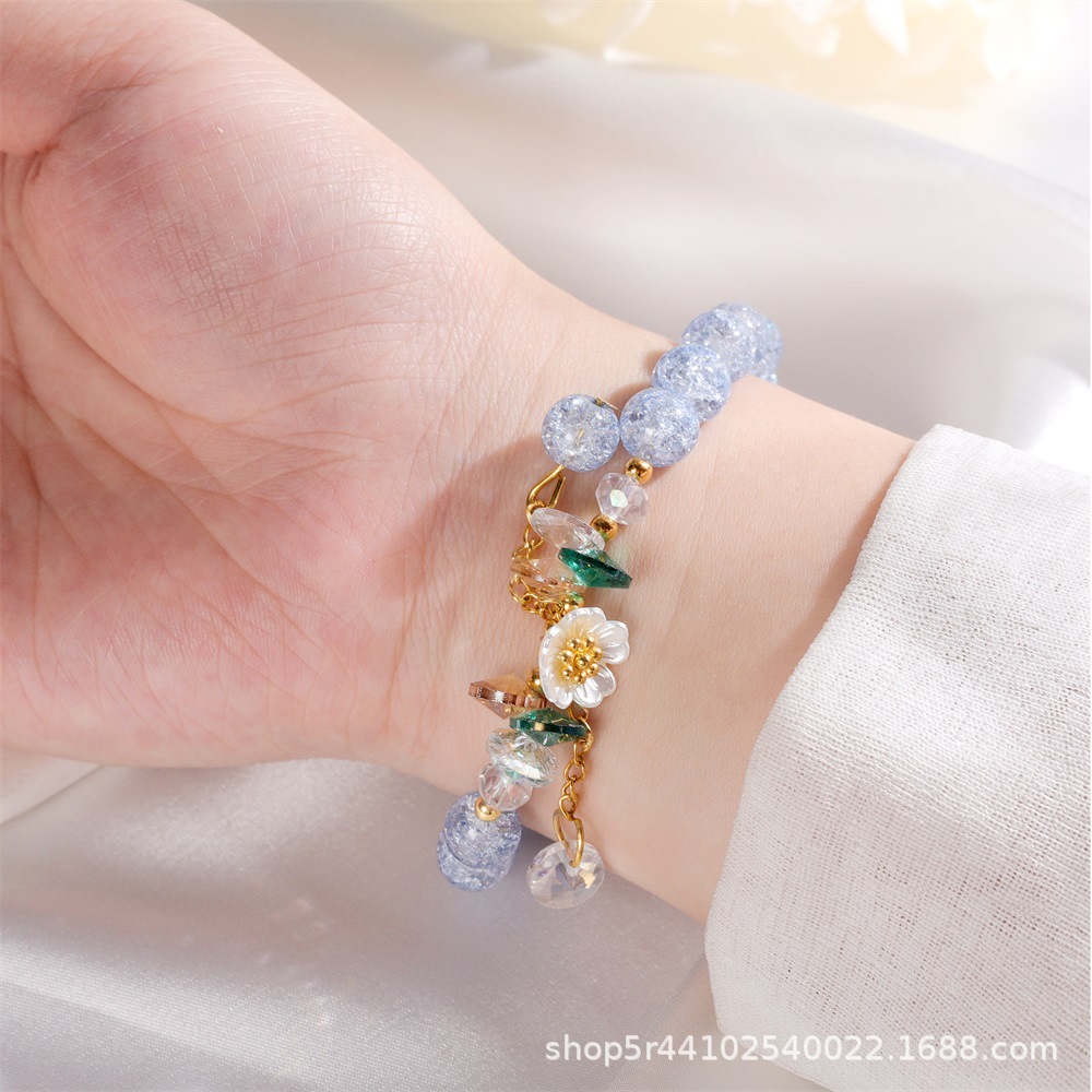 Explosive ice burst beads camellia crystal children's bracelet female summer powder crystal glass bracelet summer jewelry wholesale Application Scenario