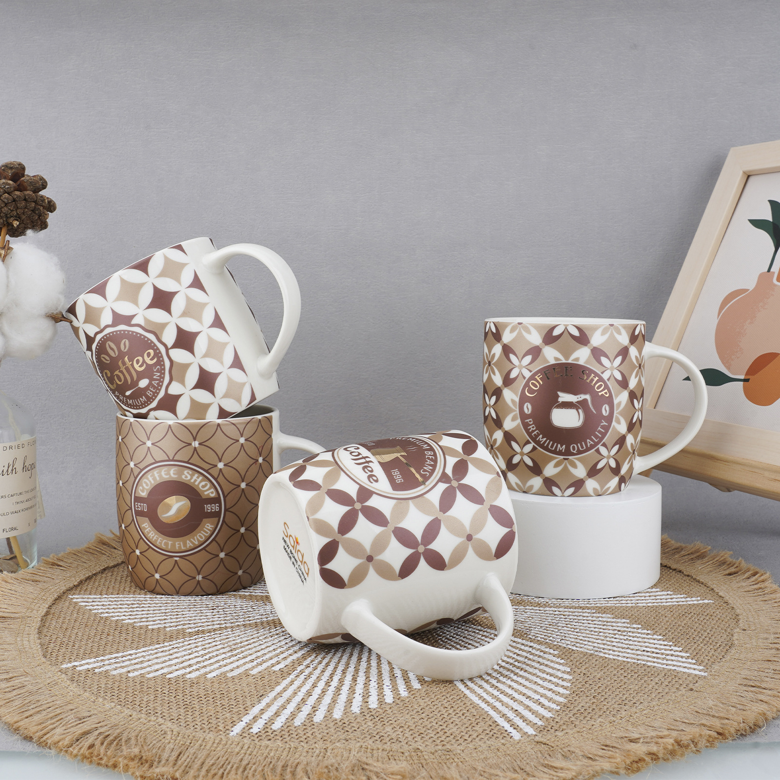 Factory minimalist style large-capacity mug, practical and creative tea brewing cup, large handle cup, household pattern printed