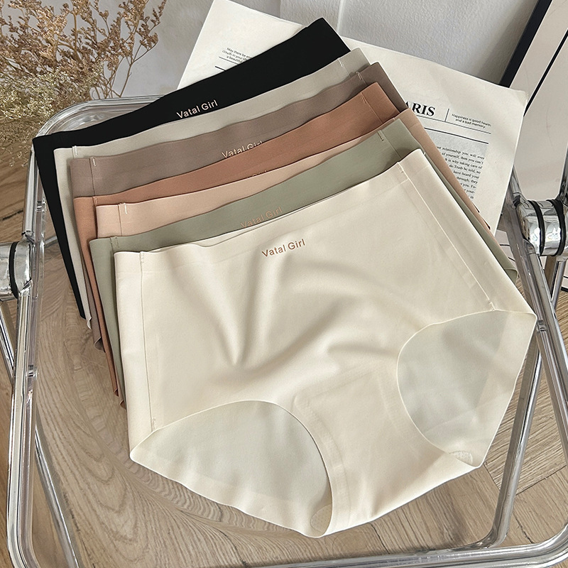 Sin traza cuerpo morera seda inferior para mujeres bragas verano color sólido letras cintura alta seda de hielo cómodo alto elástico cómodo Specification image