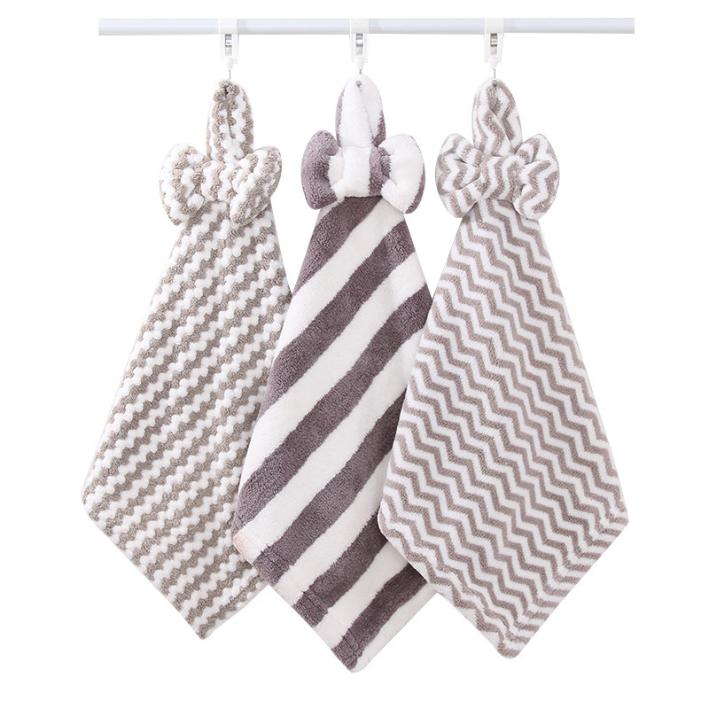 【 Chi Jia 】 Coral Velvet hand towel Hanging Bow, soft, absorbent and cute hanging towel for kitchen and bathroom Item Picture