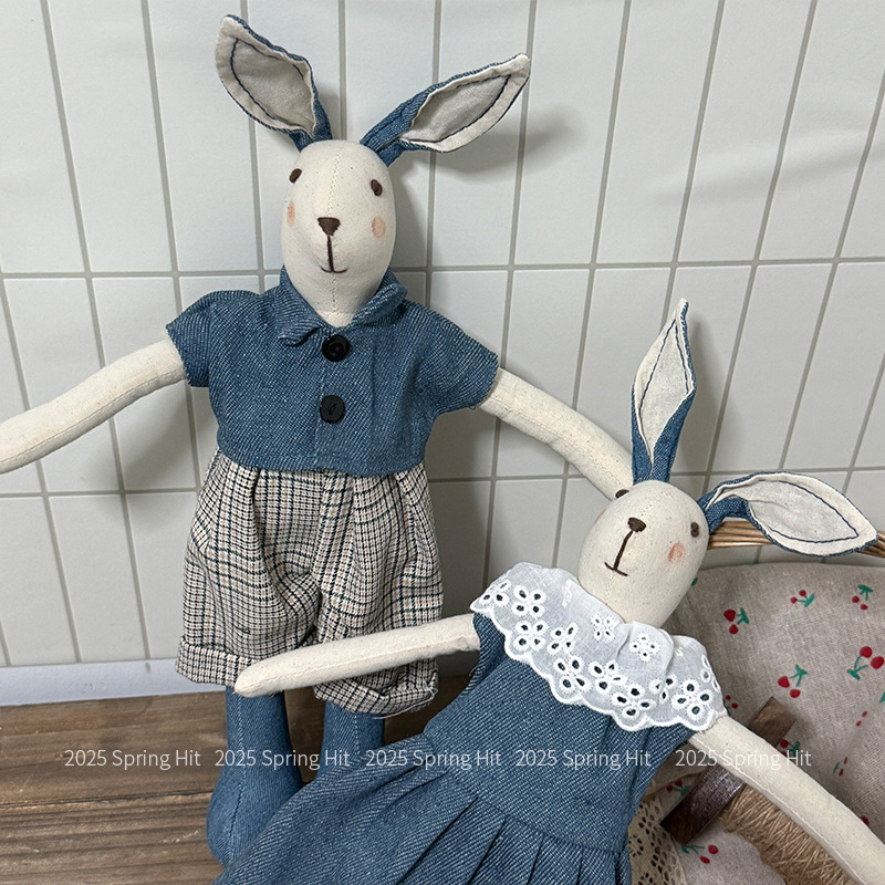Korean-style cute doll rabbit handmade dressing fabric cotton and linen home decoration, children's soothing doll room gift details Picture