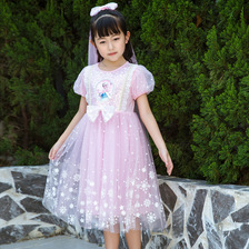 新款夏季女童连衣裙冰雪奇缘公主裙儿童发光爱莎短袖六一礼服童裙