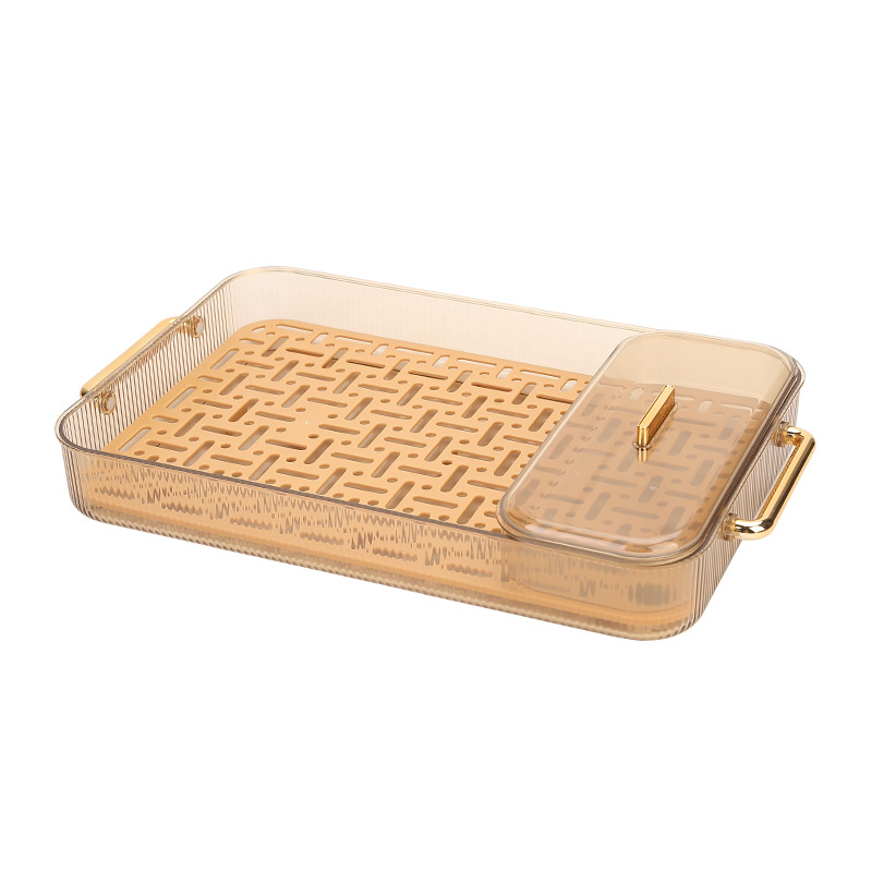 Wang Shun light luxury hollow transparent plastic tea tray multi-functional fruit tea tray rectangular double plate drain tray Item Picture